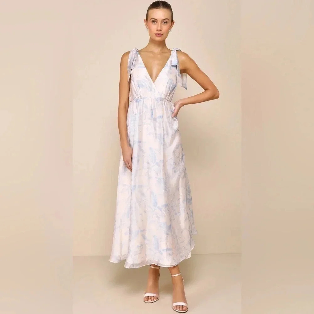 Charm Floral Tie Strap Maxi Dress Blush Blue - Picture 5 of 13